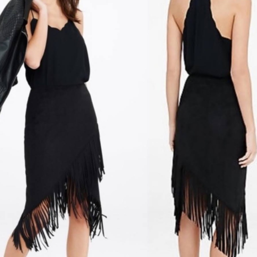 Express Black Faux-Suede Fringe Pencil Skirt sz 2